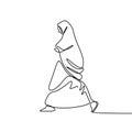 Muslim hijab girl walking one continuous line drawing wearing burka