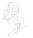 Muslim hijab smiling women, hand-drawn line art illustration for boutique fashion or business