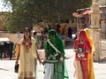 Muslim and Hindu girls with open and veiled faces on street