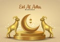 Muslim holiday happy Eid al-Adha. graphic design decoration kurban bayrami. golden moon and a sheep. new vector illustration