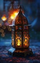 Muslim holy month Ramadan Kareem. Ornamental lantern glowing