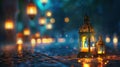 Muslim holy month Ramadan Kareem. Ornamental lantern glowing