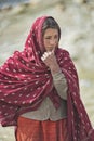 The Muslim Ismaili girl from Upper Shimshal village 5600m is sad after the relatives left for the lower Shimshal village 3100m. Th