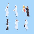 Muslim isometric. Business arabic characters working office managers male female dubai workers vector persons