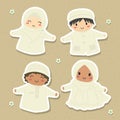 Muslim Kids Characters Stickers Vector Set