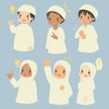 Muslim Kids Having Ideas Expressions Vector Set.