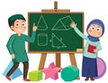 Muslim Kids Learning Math with Shapes Royalty Free Stock Photo