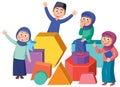 Muslim Kids Learning Math with Shapes Royalty Free Stock Photo