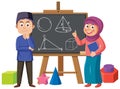 Muslim Kids Learning Math with Shapes Royalty Free Stock Photo