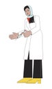 Muslim lab coat physician holding syringe 2D linear cartoon character Royalty Free Stock Photo