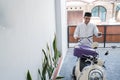 Muslim male travelling for eid mubarak lebaran by motorcyle Royalty Free Stock Photo