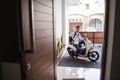 Muslim male travelling for eid mubarak lebaran by motorcyle Royalty Free Stock Photo