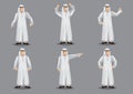 Muslim Man Cartoon Character in White Islamic Costume Vector Ill