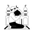 Muslim man doing eid prayer, ready to use character illustration Royalty Free Stock Photo
