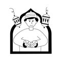 Muslim man doing eid prayer, ready to use character illustration Royalty Free Stock Photo