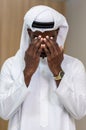 Muslim man having worship .  Muslim man praying in mosque stretching palms up. Moslem pray Royalty Free Stock Photo