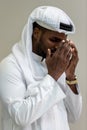 Muslim man having worship .  Muslim man praying in mosque stretching palms up. Moslem pray Royalty Free Stock Photo