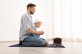 Muslim man and his son praying together Royalty Free Stock Photo