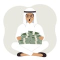 A muslim man holds bundles of cash, money or banknotes in his hands. Successful business and finance concept Royalty Free Stock Photo