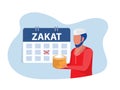 Muslim man pay Zaket financial,from profit on ramadan kareem flat vector illustrator