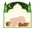 Muslim Man Pray to the God and Mosque Frame is Background.