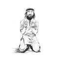 Muslim man praying, Hand Drawn Sketch Vector.