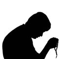 Muslim man praying silhouette black and white
