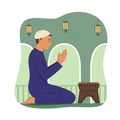 Muslim Man Praying to the God in Mosque