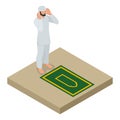 Muslim man prays flat vector isometric illustration on white background