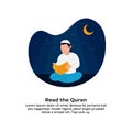 Muslim man reading holy quran for ramadan activity with night scene background vector illustration design Royalty Free Stock Photo