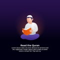 Muslim man reading quran modern flat illustration. ramadan activity concept vector illustration design Royalty Free Stock Photo