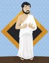 Muslim Pilgrim Wearing Ihram Clothes to Celebrate Hajj, Vector Illustration