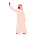 Muslim man taking selfie set. Arabic character taking photo Royalty Free Stock Photo
