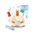 Arabian Man Distance Working with Laptop Vector