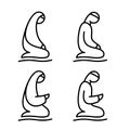 Muslim man and woman making a supplication. Islamic prayer icons