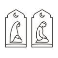 Muslim man and woman making a supplication. Islamic prayer icons