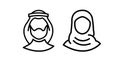 Saudi People line icon. Man and Woman in traditional Muslim shemakh head scarf. Arab couple outline shape. Vector Royalty Free Stock Photo
