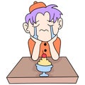 Muslim men are hungry waiting time to break their fast. doodle icon image kawaii