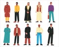 Muslim men. Modern arabic male characters wearing traditional arab clothes and stylish casual outfits, portraits of