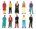 Muslim men. Modern arabic male characters wearing traditional arab clothes and stylish casual outfits, portraits of islamic people