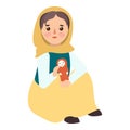 Muslim migrant girl icon, flat style