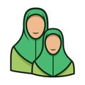 Muslim Mom and Daughter Wear Same Outfit. Mothers Day Icon Illustration