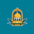 Muslim mosque isolated on blue background. Vector cartoon illustration Royalty Free Stock Photo