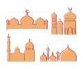 Muslim mosque line hand drawn set Vector illustration