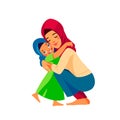 Muslim mother and child. Mom hugging her daughter with a lot of love and tenderness. Mother's day, holiday concept