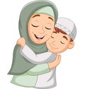 Muslim mother hugging her son