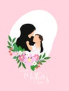 Muslim Mother and Son with flowers. Happy mothers day Isolated on white background - Vector Illustration.