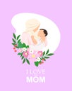 Muslim Mother and Son with flowers. Happy mothers day Isolated on white background - Vector Illustration.