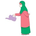 Muslim mothers are diligently watering with fanfare