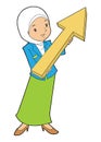 Muslim office lady with big pointed arrow